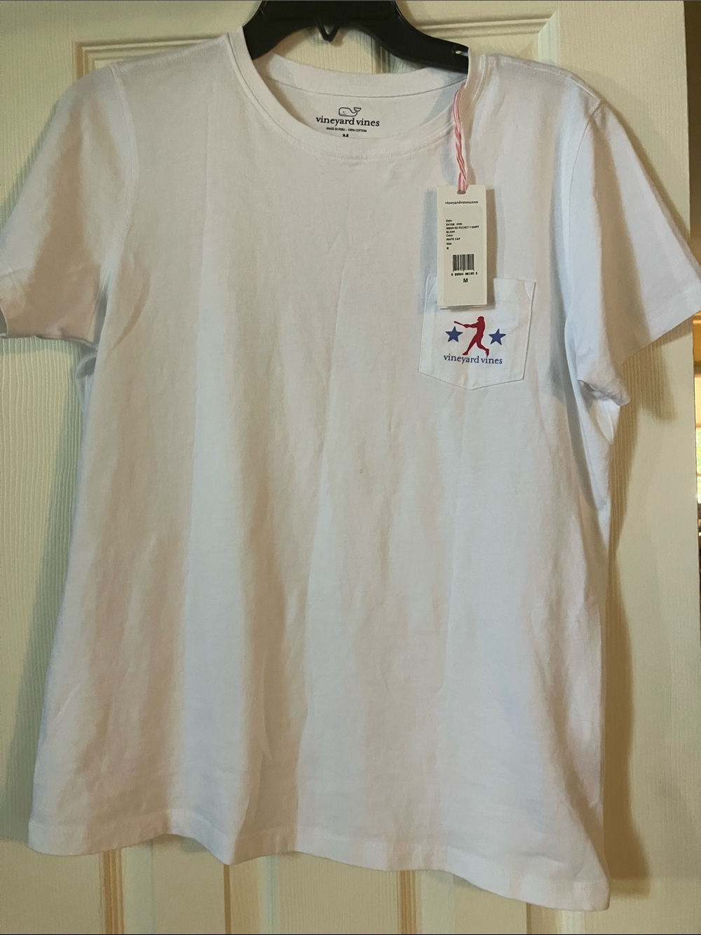 Vineyard Vines White Short Sleeve Pocket T-Shirt with Red & Blue Logo